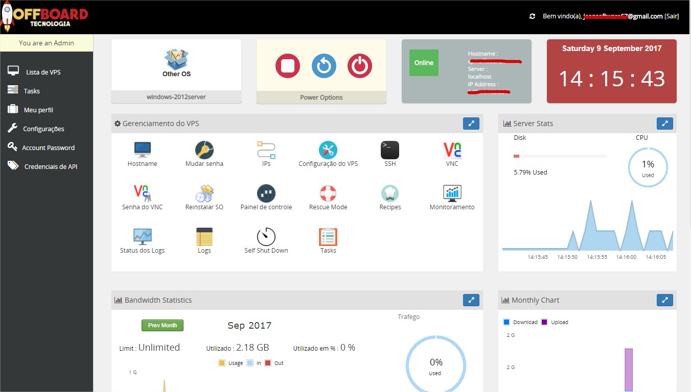 OFFBOARD Tecnologia - Painel de gerenciamento VPS