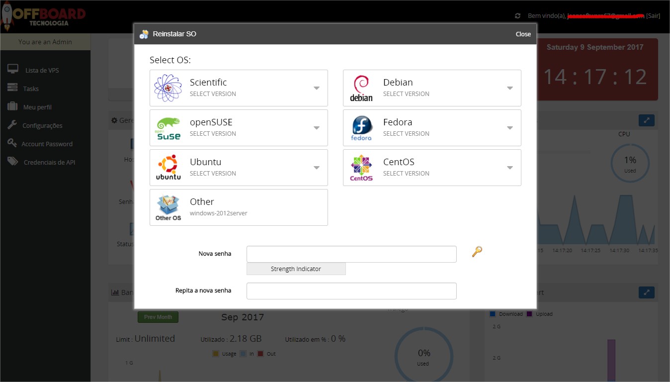 OFFBOARD Tecnologia - Painel de gerenciamento VPS